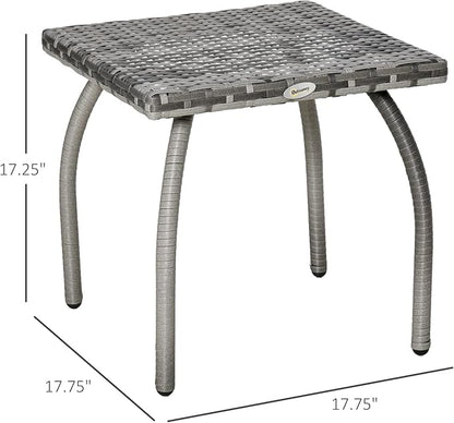 Outsunny Patio Wicker Side Table, PE Rattan Outdoor End Table with All-Weather Material, Small Square Coffee Table for Garden, Balcony, or Backyard, 17.75"x17.75", Gray