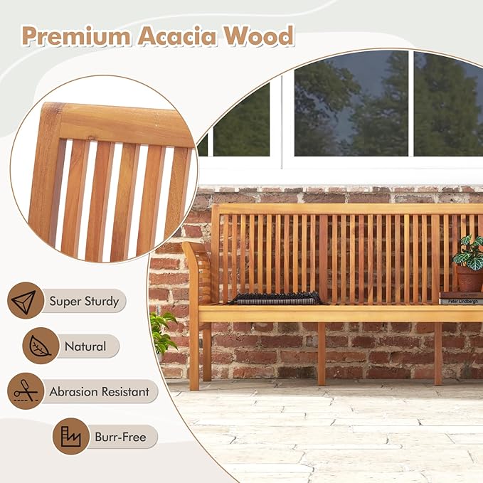 Tangkula 3-Seat Patio Acacia Wood Bench with Cushion - Photo 6