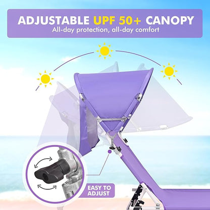 Tanning Chair with Sun Canopy Face Hole Softer Padded Adjustable Washable, Heavy Duty Layout Folding Lounge Chair for Adults Outside Beach Reading Sunbathing Poolside Lawn, UPF 50+ Sun Shade, 300 LBS