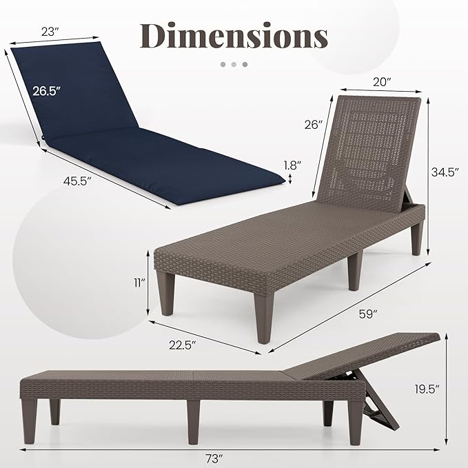 HAPPYGRILL Outdoor Chaise Lounge Chair Rattan Recliner Lounger with Removable Cushion & 3-Level Adjustable Backrest - Photo 3