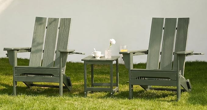 SERWALL Modern Adirondack Chair Set of 2, Folding Adirondack Chair with Cup Holders, Fire Pit Chairs, Lawn Chair for Patio Garden, Avocado Green