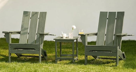 SERWALL Modern Adirondack Chair Set of 2, Folding Adirondack Chair with Cup Holders, Fire Pit Chairs, Lawn Chair for Patio Garden, Avocado Green