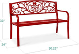 Best Choice Products Outdoor Bench Steel Garden Patio Porch Furniture for Lawn, Park, Deck w/Floral Design Backrest - Photo 2