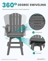SERWALL 3-Piece Swivel Adirondack Bar Set, HDPE Swivel Bar Height Chairs Set of 2 with Bar Table - Photo 3