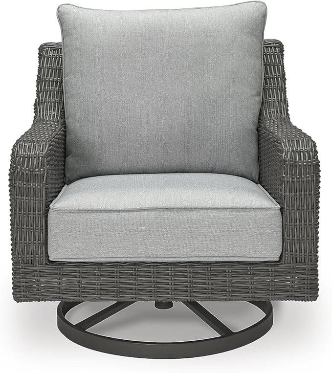 Signature Design by Ashley Elite Park Casual Outdoor Weather Resistant Rust-Proof Swivel Lounge with Removable Cushion, Gray