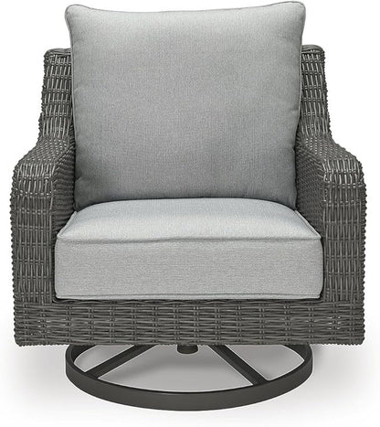 Signature Design by Ashley Elite Park Casual Outdoor Weather Resistant Rust-Proof Swivel Lounge with Removable Cushion, Gray