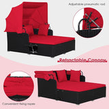 LDAILY Moccha Outdoor Daybed with Retractable Canopy, Wicker Cabana with 2 Side Tables & Soft Cushions - Photo 6
