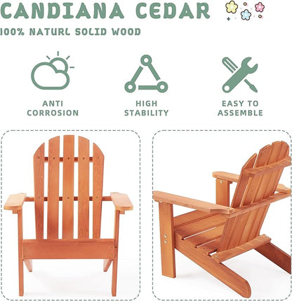 Wooden Kid's Adirondack Chair for Indoor and Outdoor, Natural Cedar Patio Lounge Chiar for Kids