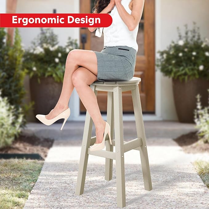 Costaelm 29" Height Outdoor Bar Stools, All-Weather Bar Stools, Adirondack Poly Patio Round Bar Stool for Patio, Deck, Kitchen Counter and Garden, Sand