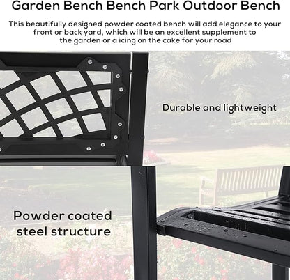 HCY Garden Bench Outdoor Metal Bench Patio Garden Bench Sturdy Steel Frame Furniture for Outdoor,Yard, Park, Porch, Entryway, Lawn,(Black), 45''x18''x30''
