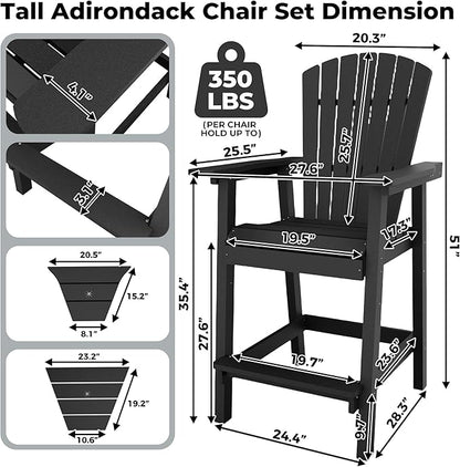 GarveeLife Outdoor Bar Height Adirondack Chairs with Connecting Tray, Balcony Chairs Recycled Poly Adirondack for Deck, Backyard, Outdoor Tall Adirondack Chairs Weather Resistant Set of 2