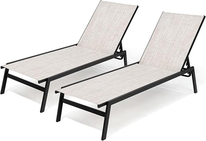 Crestlive Products Stackable Chaise Lounge Chair Outdoor Set of 2, Adjustable 5 Positions Pool Tanning Recliner,Outdoor Lounge Furniture Perfect for Patio, Beach, Yard, Pool