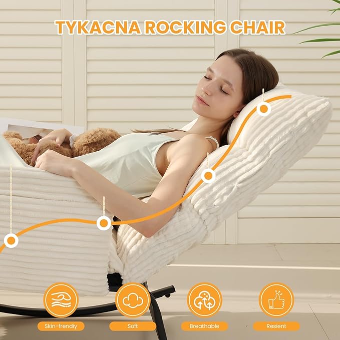 Oversized Rocking Chair with Adjustable Backrest and Footrest, Outdoor Reading Chair - Chaise Lounge Chair Indoor - Photo 6