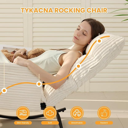 Oversized Rocking Chair with Adjustable Backrest and Footrest, Outdoor Reading Chair - Chaise Lounge Chair Indoor, Comfy Corduroy Rocking Chair for Patio, Porch, Balcony, Living Room