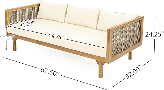 Merax Outdoor 4-Piece Acacia Wood Conversation Set - Patio 3-Seat Loveseat Sofa w/Coushion - Photo 5