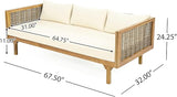 Merax Outdoor 4-Piece Acacia Wood Conversation Set - Patio 3-Seat Loveseat Sofa w/Coushion - Photo 5