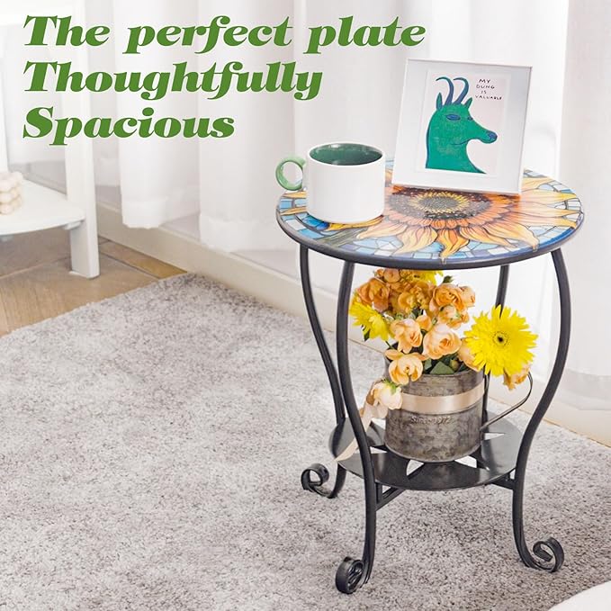 Outdoor Side Table Mosaic Patio Small End Table Metal Coffee Tea Accent Table for Patio Living Room Bedroom Yard Porch - Photo 4