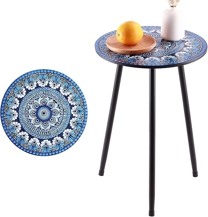 Party Zealot 1 Pack Metal Mosaic Round Side Table 13.4" Small End Table for Patio Round Accent Garden Corner Stand for - Photo 1
