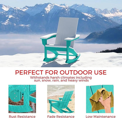Costaelm Outdoor Adirondack Chair, All Weather Resistant Lawn Chairs Balcony Chair and Fire Pit Chairs, Patio Chair Outdoor Porch Rocking Chair High Back HDPE Poly Lumber, Turquoise