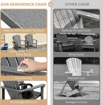 Stackable Adirondack Chairs Set of 4, Space Saving HDPE All-Weather Fire Pit Chair with Cover for Outdoor Lawn Porch Deck