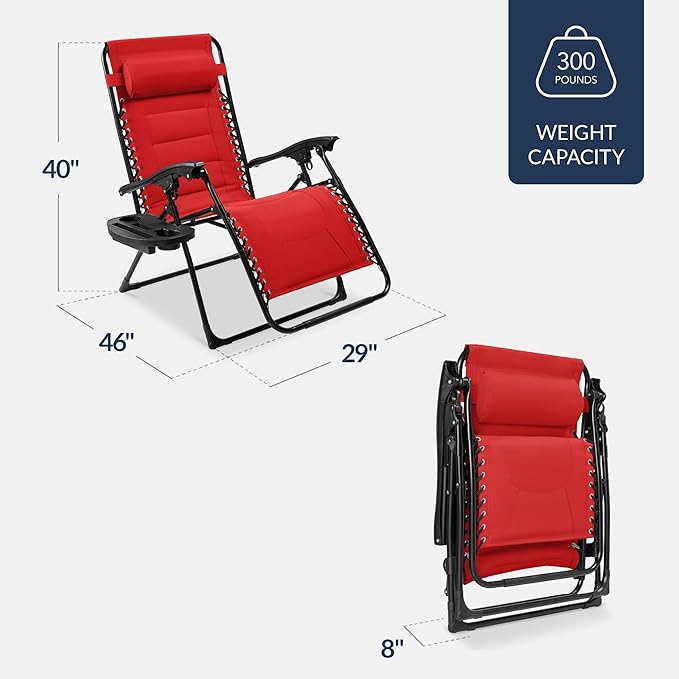 Best Choice Products Oversized Padded Zero Gravity Chair, Folding Outdoor Patio Recliner - Photo 2