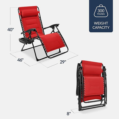 Best Choice Products Oversized Padded Zero Gravity Chair, Folding Outdoor Patio Recliner, XL Anti Gravity Lounger for Backyard w/Headrest, Cup Holder, Side Tray, Polyester Mesh - Crimson Red
