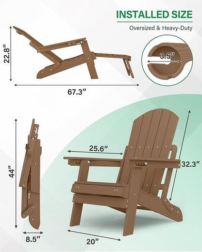 YEFU Adjustable Adirondack Chair with Footrest, 5-Level Adjustable Adirondack Chair with Retractable Ottoman & Cup Holder, Folding Adirondacks Chairs Use for Outdoor, Pool, Patio, Fire Pit