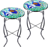 2PCS 12 Inch Small Outdoor Side Table with Colorful Peacock, Glass Mosaic Patio Table Indoor - Photo 1