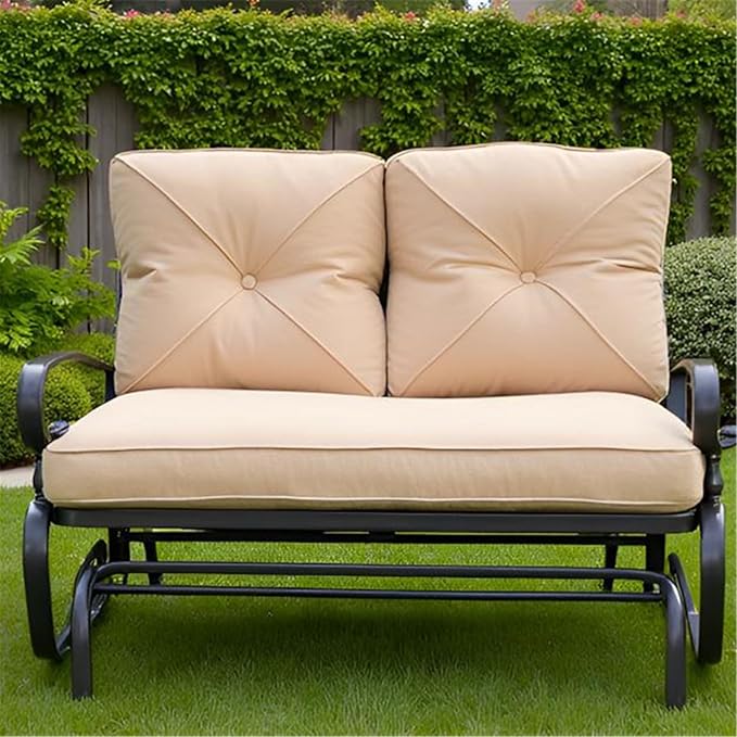 SUNCROWN Outdoor Swing Glider Chair, Patio 2 Seats Loveseat Rocking Chair with Cushions, Steel Frame Furniture - Brown - Photo 8