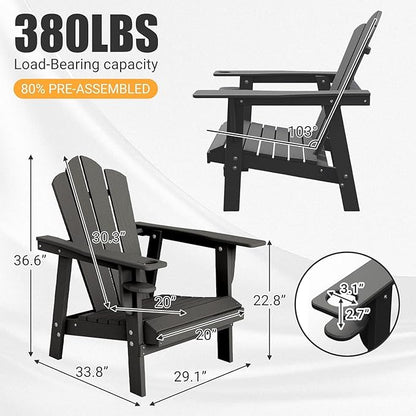 PROHIKER Adirondack Chair with Cup Holder, Plastic Patio Chair, All Weather Outdoor Chairs for Fire Pit Lawn Garden Porch Backyard (Gray, 4 Pack)