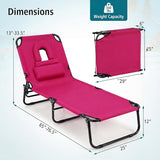 Goplus Tanning Chair, Folding Beach Lounge Chair with Face Hole, Removable Pillow, Carry Strap, Position Adjustable - Photo 3