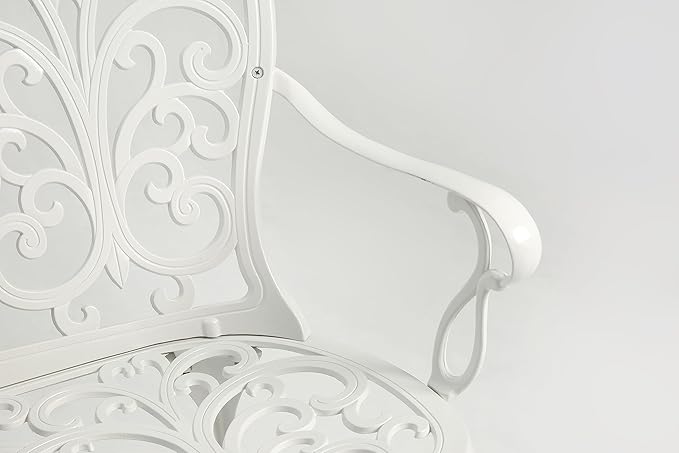 Patio Garden Bench Metal Park Bench Cast Aluminum Outdoor Furniture with Floral Rose for Patio,Park,Lawn,Yard White