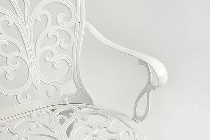 Patio Garden Bench Metal Park Bench Cast Aluminum Outdoor Furniture with Floral Rose for Patio,Park,Lawn,Yard White
