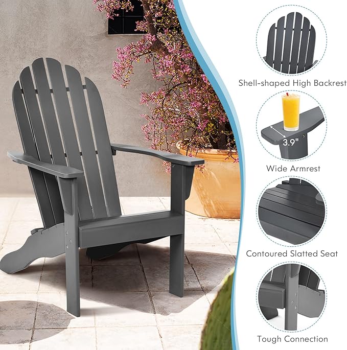Tangkula Adirondack Chair, Acacia Wood Adirondack Lounger Chair, Outdoor Armchairs with Slatted Seating, Weather Resistant