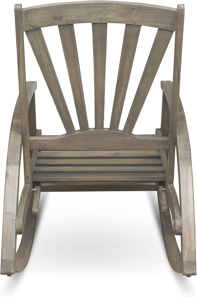 Outdoor Wooden Rocking Chair, Patio Rocking Chair with Wood Leg, Rocker Chairs with Solid Wood for Indoor, Outdoor, Backyard, Garden, Yard, Patio (Grey)