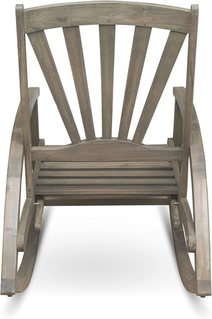 Outdoor Wooden Rocking Chair, Patio Rocking Chair with Wood Leg, Rocker Chairs with Solid Wood for Indoor, Outdoor, Backyard, Garden, Yard, Patio (Grey)