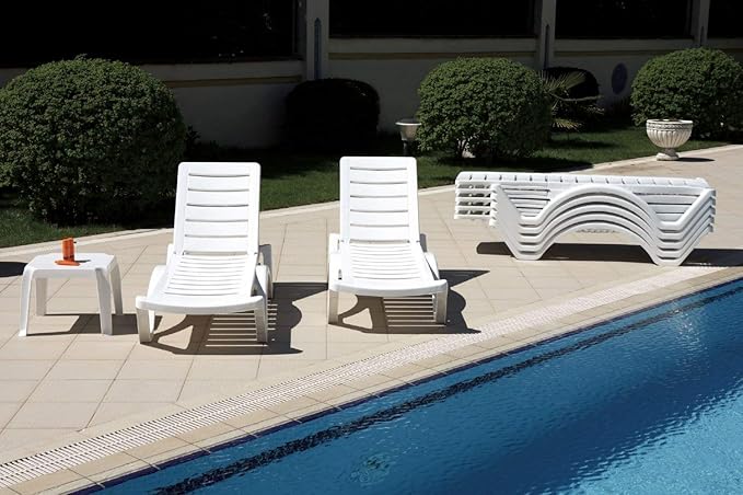 Compamia Aqua Pool Chaise Lounge Chair Stackable Marine Grade Plastic resin outdoor chaise lounge in White - Set of 4