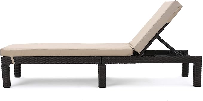 Christopher Knight Home Puerta Outdoor Wicker Chaise Lounges with Water Resistant Cushion, 2-Pcs Set, Dark Brown / Beige