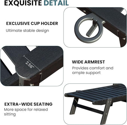 Domi Outdoor Chaise Lounge Chairs Set of 6, HDPE All-Weather Pool Loungers with 5-Position Adjustable Reclining Backrest & Rolling Wheels for Poolside Sunbathing Tanning, Black