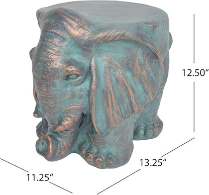 Garden Stool, Plant Stool or Elephant Table for Garden, Front Porch, Patio, Outside, Indoor, Lightweight Concrete, Weather-Resistant, Distressed Gold Patina Finish, No Assembly (Elephant)