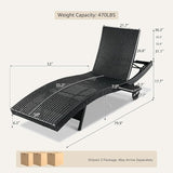 Set of 6 Black Outdoor Chaise Lounge Chairs, Wicker Patio Lounge Chairs with Adjustable Backrest and Wheels - Photo 3