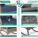 VIVIJASON 3-Piece Outdoor Conversation Bistro Set, Patio Wicker Rocking Chairs Rattan Furniture Sets w/ 2 Rattan Chairs - Photo 6