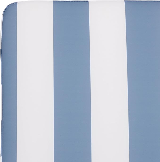 SAFAVIEH Outdoor Patio Furniture Collection - Newport Natural Solid Wood Chaise Lounge Chair with Baby Blue Stripe Cushion, Adjustable Backrest (PAT7316U)
