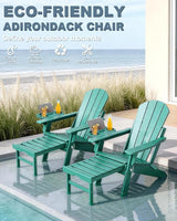 Adjustable Adirondack Chair with Retractable Ottoman Set of 2, HDPE Folding Adirondack Chair with Cup Holder - Photo 4