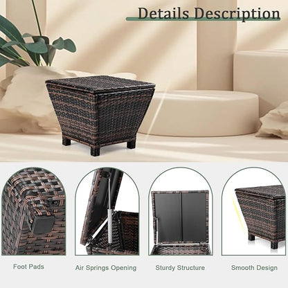 Outdoor PE Wicker Side Table with Storage, Small Patio Storage Bin Container for Hose Cushion Towel