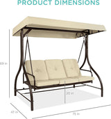 Best Choice Products 3-Seat Outdoor Large Converting Canopy Swing Glider, Patio Hammock Lounge Chair for Porch - Photo 7