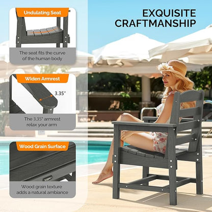 VINGLI Outdoor Dining Chairs Set of 4, HDPE Outdoor Patio Chairs All-Weather Durable Garden Seating for Poolside, Deck, Porch (Gray, 4 PCS)