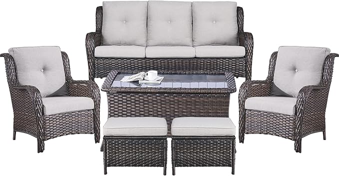 Belord Patio Wicker Sofa Set 6 Pieces Patio Furniture Set Outdoor Couch, 2 Patio Wicker Chairs with 1 Sofa - Photo 2