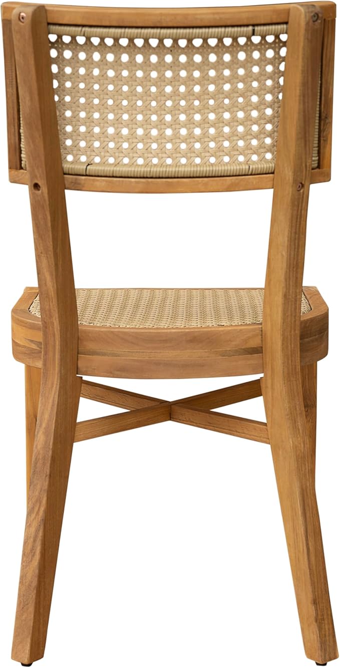 Christopher Knight Home Neeko Acacia Wood Patio Dining Chairs Set of 2, Wooden Outdoor Kitchen Side Chair, Wicker Garden Chair Set for Dining Table, Patio Furniture Extra Seat, Light Brown + Teak