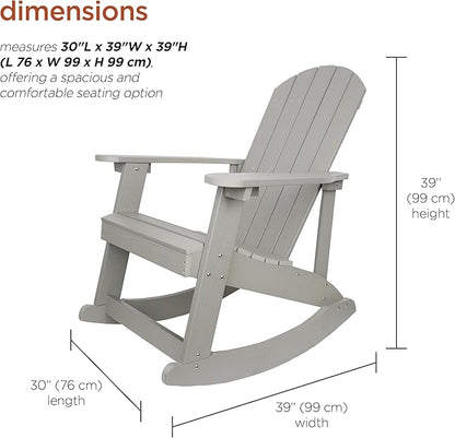Alpine Corporation 39" H Outdoor Adirondack Rocking Chair with Classic Ergonomic Design Patio Seating Furniture and Accessories, Light Gray